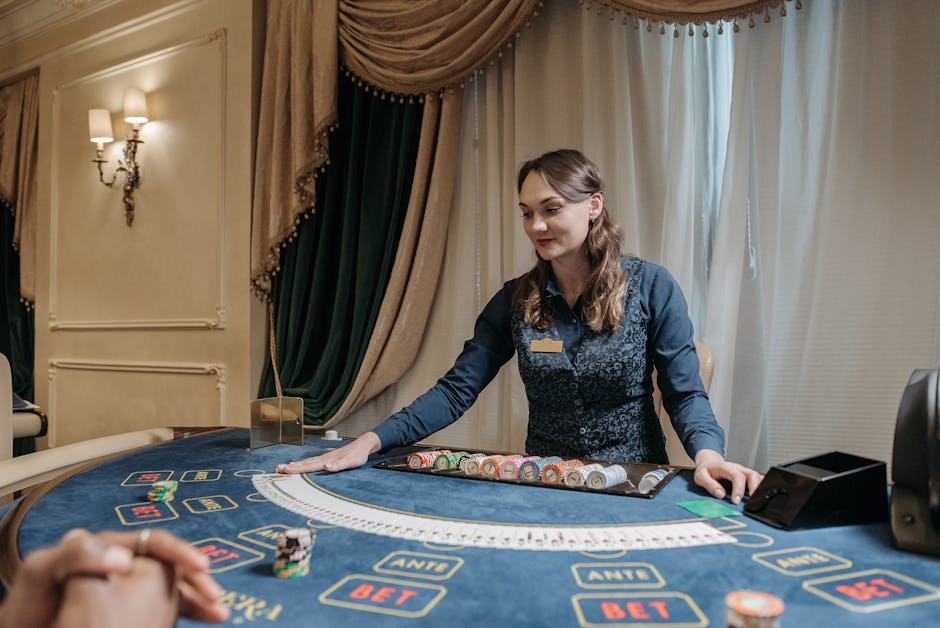Elegant gaming table with cards and chips