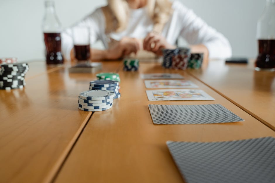 Poker tournament setup with cards and chips